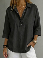 🔥 Women's Casual Linen Blend Henley 3/4 Sleeve Shirt