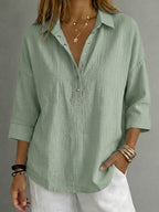 🔥 Women's Casual Linen Blend Henley 3/4 Sleeve Shirt