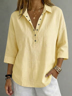 🔥 Women's Casual Linen Blend Henley 3/4 Sleeve Shirt